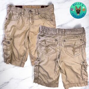 Rock Revival Cargo Shorts Men's‎ 35x12 Distressed Rugged Khaki Baggy Y2K 90s